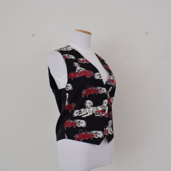 Vintage Dalmation Red Fire Engine Lined Cotton/Acetate Vest by Capelli - Picture 4 of 11